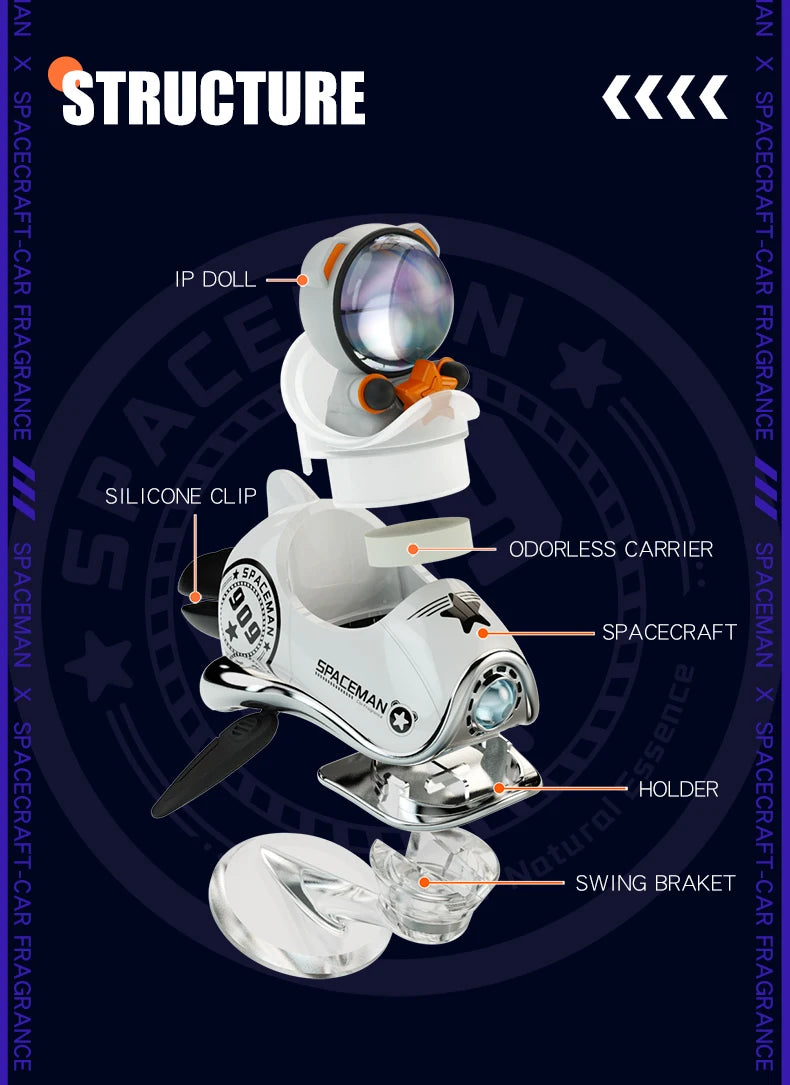 AutoXPrime™ Spaceman — Inertial Spinning Car Air Freshener | Spacecraft Design | Odorless Refills Included