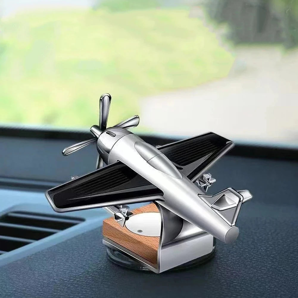 Car Essential Oil Diffuser Solar Airplane Car Diffuser Wooden Base Fragrance Aromatherapy Diffuser Ornaments (Without Perfume)